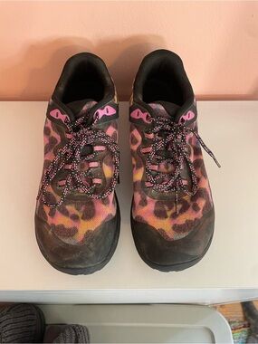 Merrell Leopard Print Antora 3 Trail Sneakers in Pink and Black